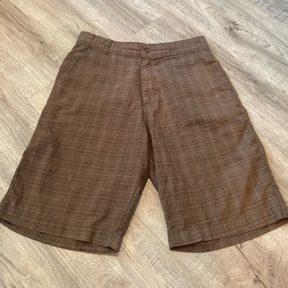 Vintage Y2K Billabong Board Shorts Mens 30 Brown Plaid Embroidered - Picture 1 of 6